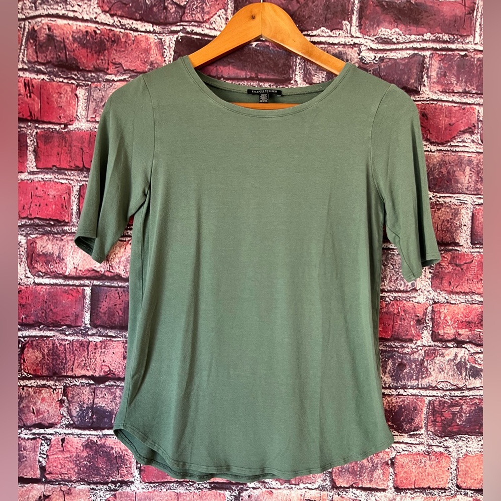Eileen Fisher Moss Green Short Sleeve Crewneck Tee